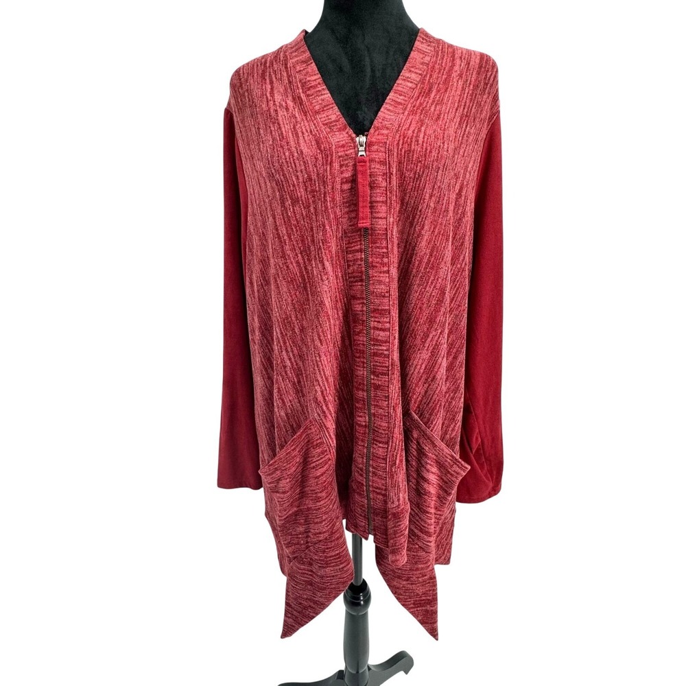 Logo Lori Goldstein Womens Lightweight Cardigan Size XL Asymmetrical Hem Stretch